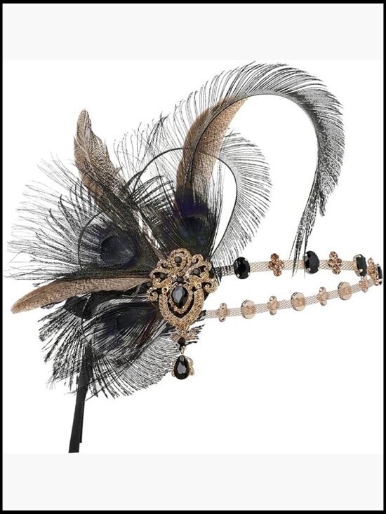 Vintage Flapper Peacock Feather Headpiece 1920s Costume Accessory Hair Clip main image 5